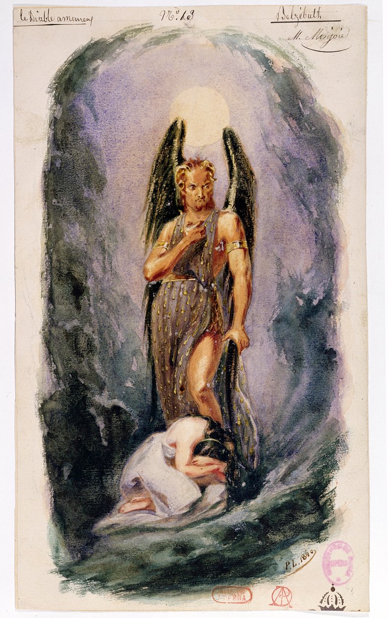ジャック・カゾット（1719-92）1840年のオリジナル作品後のバレエ「愛の悪魔」の衣装デザイン（紙にトイレとガッシュ） 作： ポール・ロミエ
