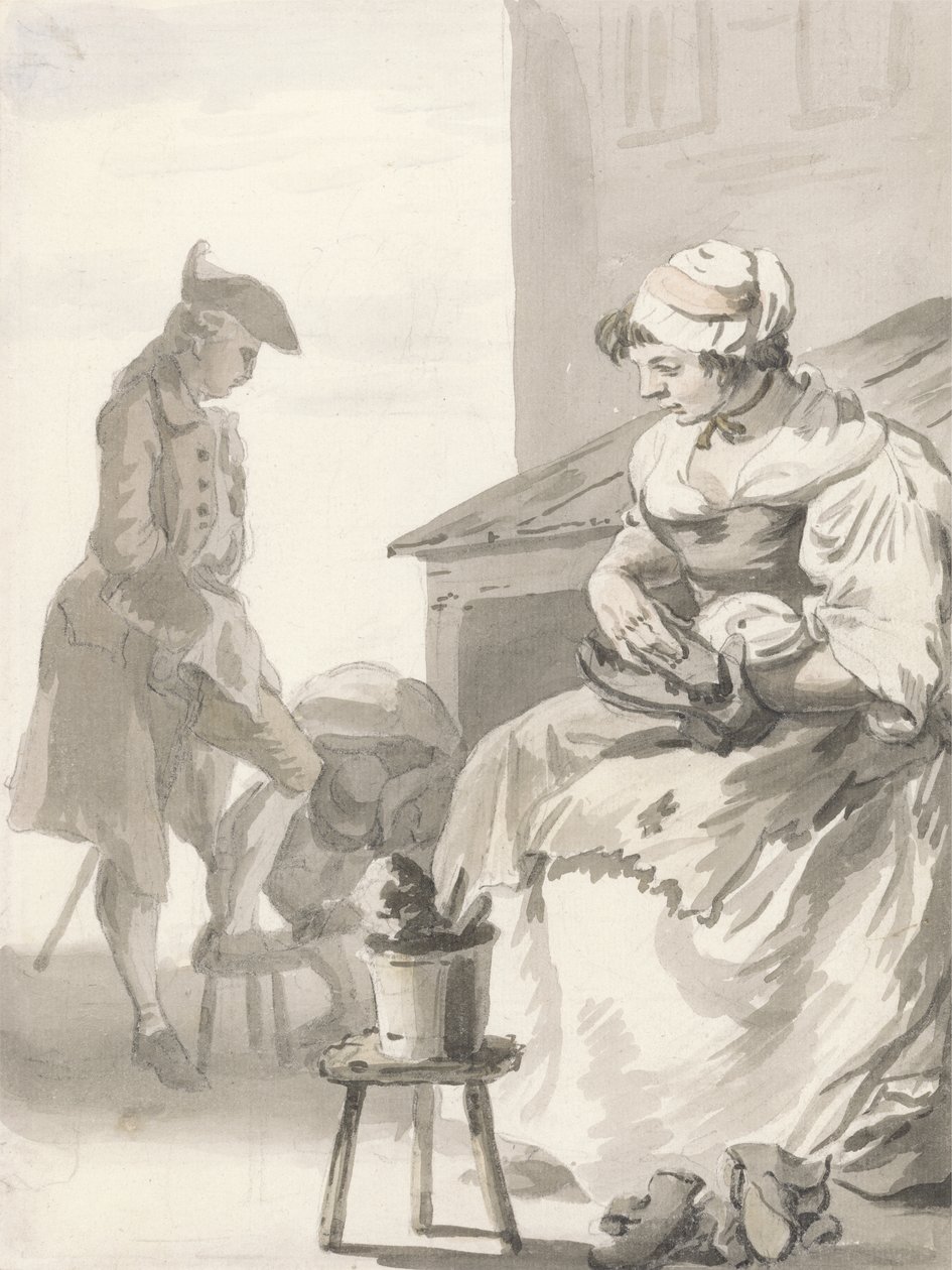London Cries：Shoe Cleaner、c.1759（ペンとブラシ、グレーのインク、トイレと紙のグラファイト） 作： ポール・サンドビー