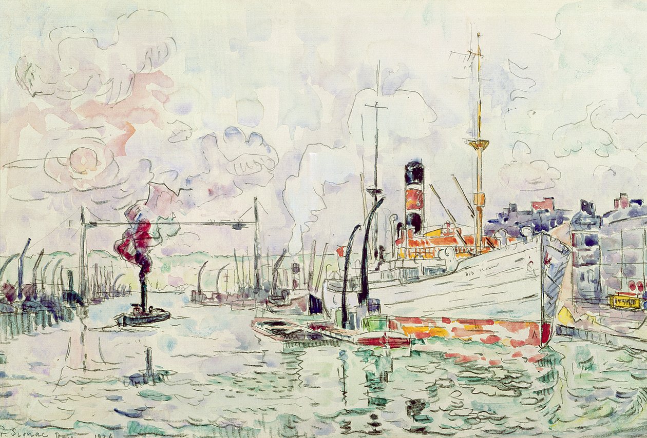 ルーアン、1924年（紙に鉛筆とトイレ） 作： ポール・シニャック