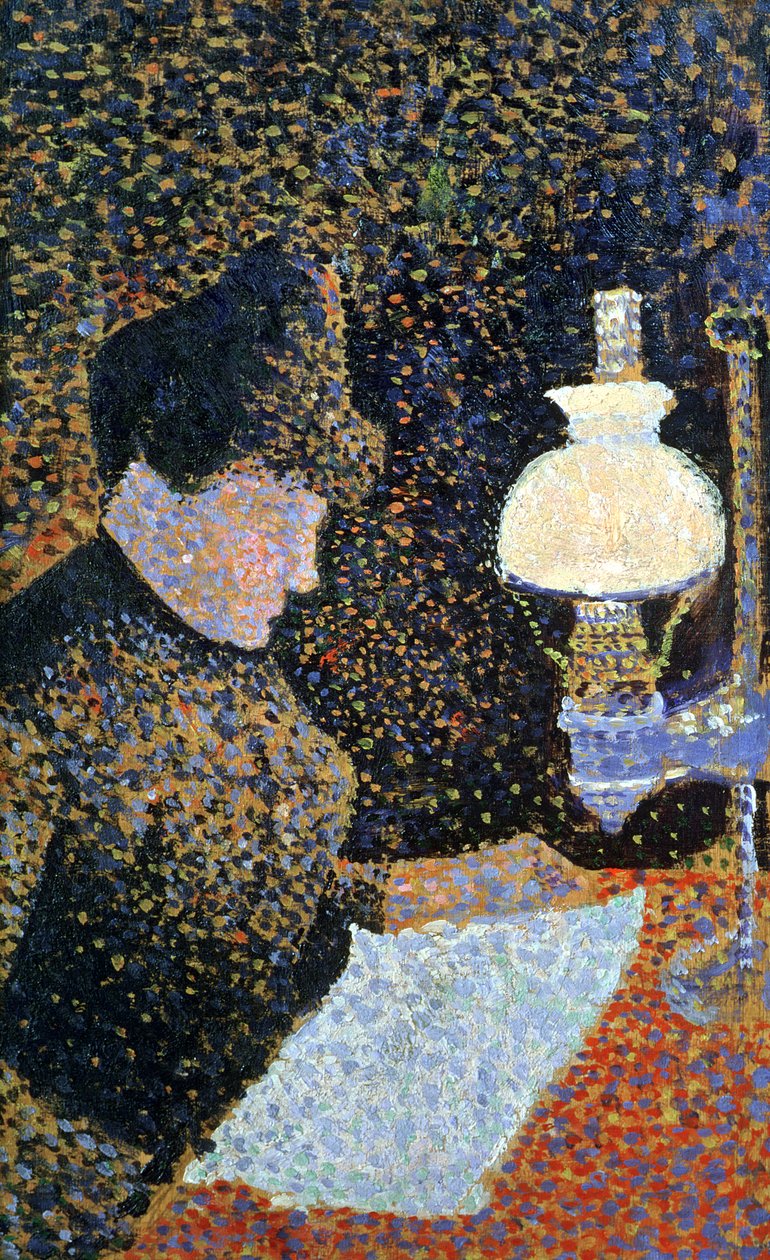 ランプの女、1890年（パネル） 作： ポール・シニャック