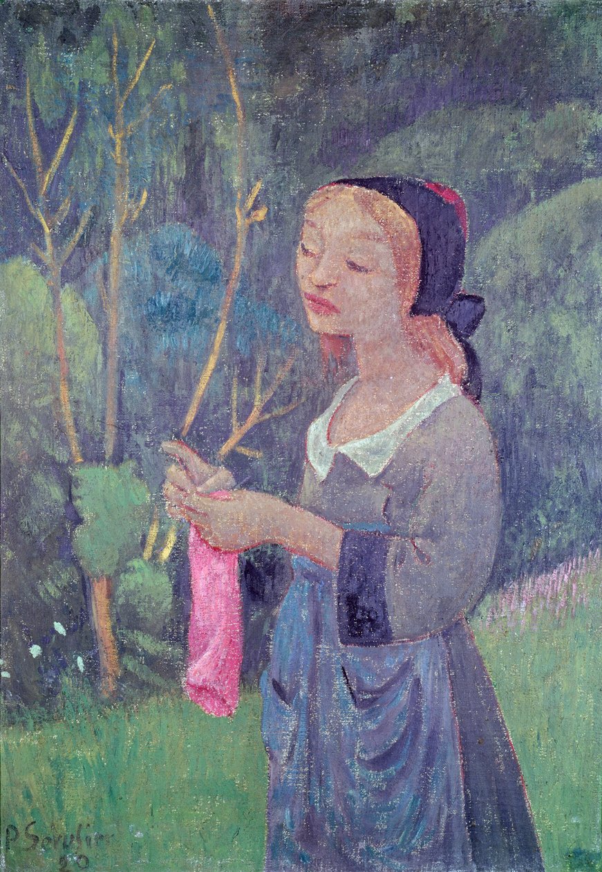 ピンクのストッキングまたは若いブルトンの編み物を持つ少女、1920 作： ポール・セルジエ