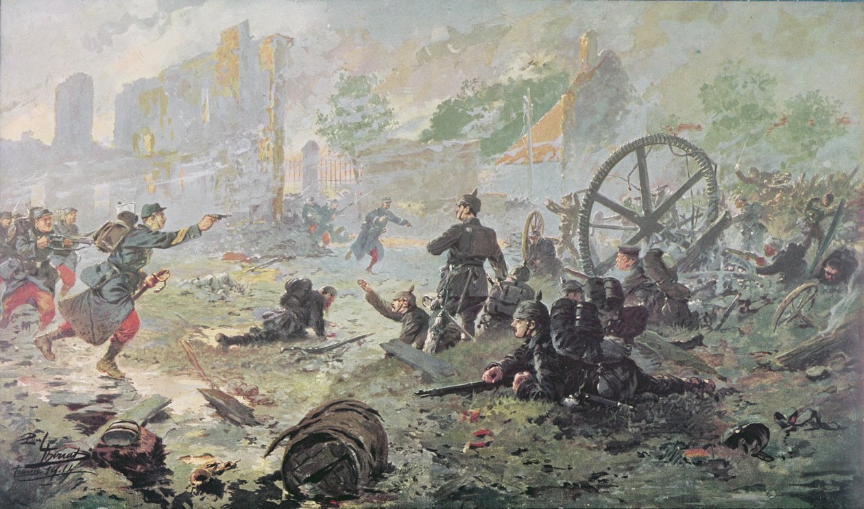 1914年、マルヌの最初の戦いでのメイリールキャンプでの攻撃 作： ポール・ティリア