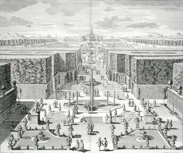 カール・レムシャール（1678-1735）が1711-16年頃に出版した「Furstlicher Baumeister」からのウォーターガーデン（エングレービング） 作： ポール・デッカー