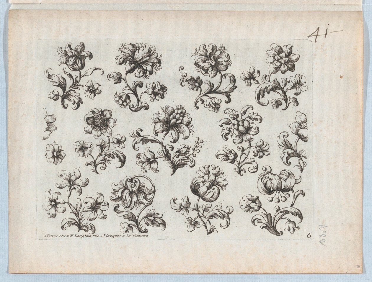 小さな花のモチーフのシリーズ、プレート 6、ca. 1670～85年頃。 1670-85。 作： Paul Androuet Du Cerceau