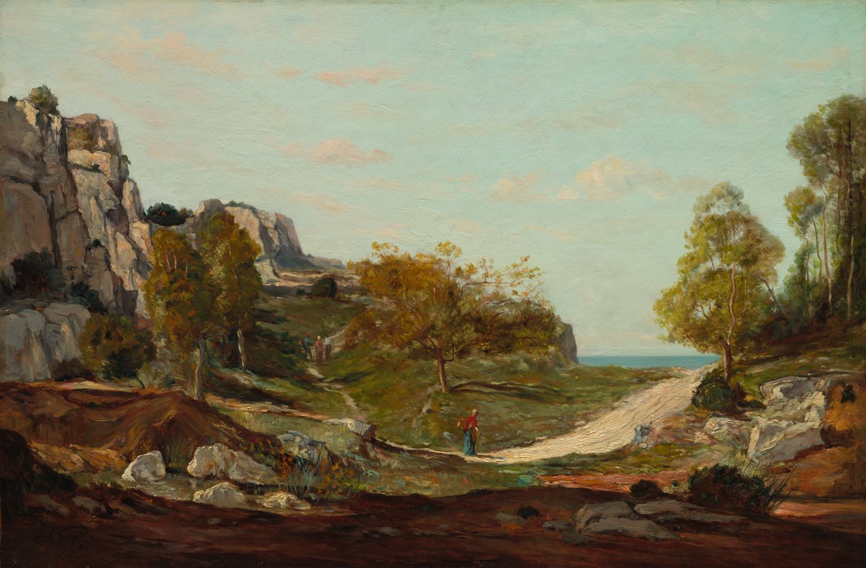 マルセイユ近くのサンタンドレの風景、c。 1865 作： ポール・カミーユ・ギグ
