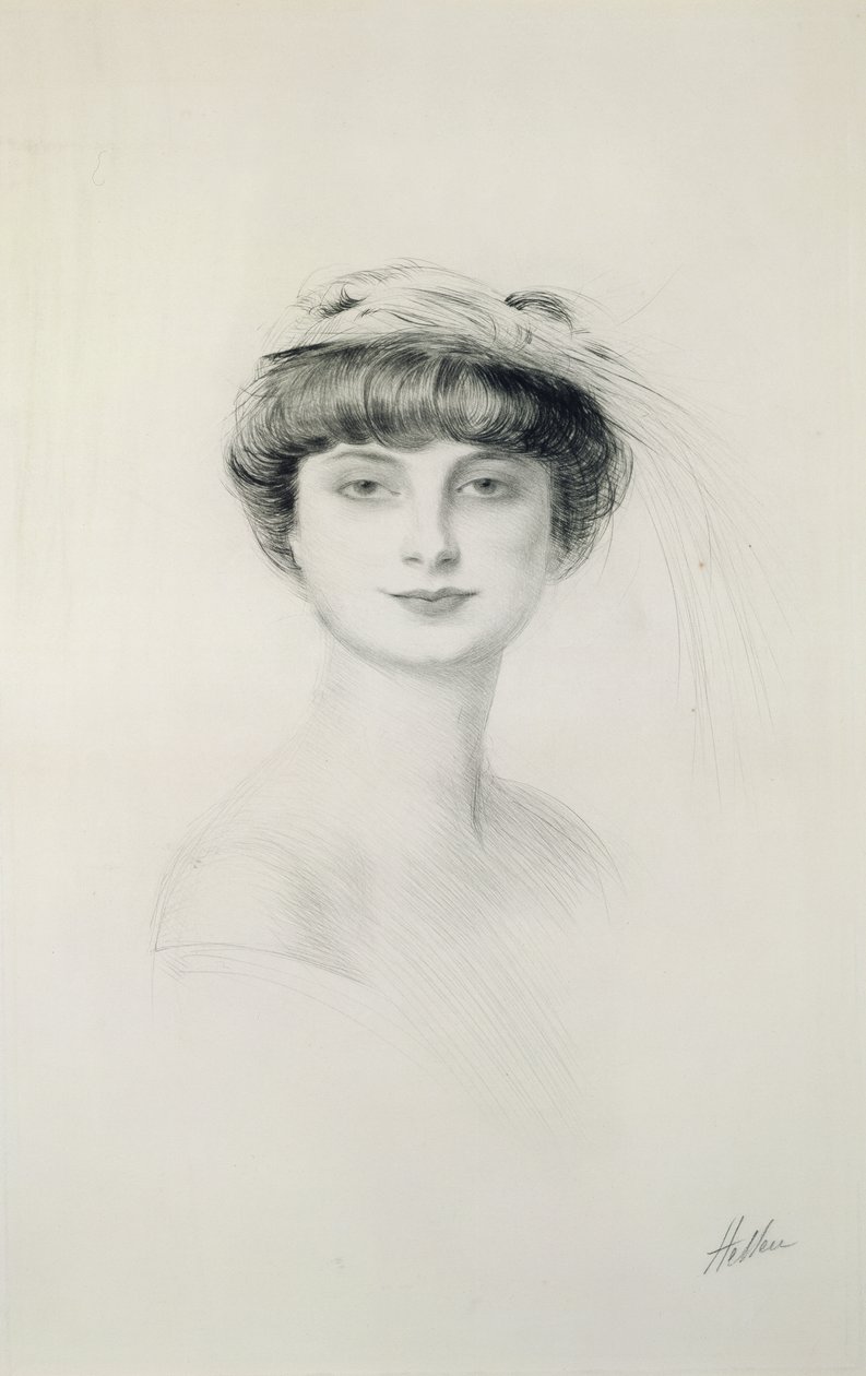 アンナ・ド・ノアイユの肖像（1876-1933）（紙にドライポイント） 作： ポール・セザール・ヘレウ