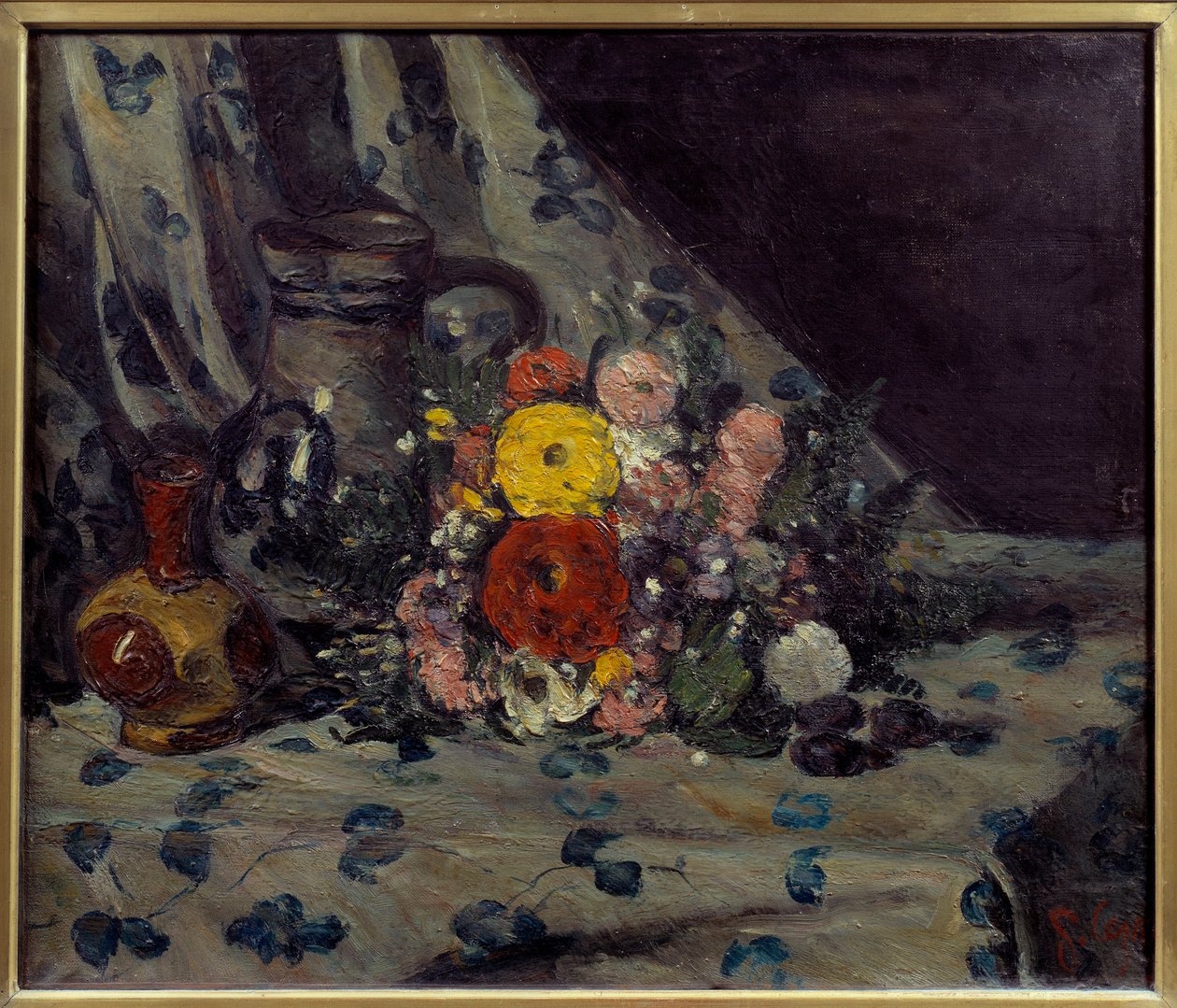 黄色いダルヒアの入った花束 ポール・セザンヌ（1839-1906）の絵画 1873年 日。0,54x0,64 m パリ、オルセー美術館 作： ポール・セザンヌ