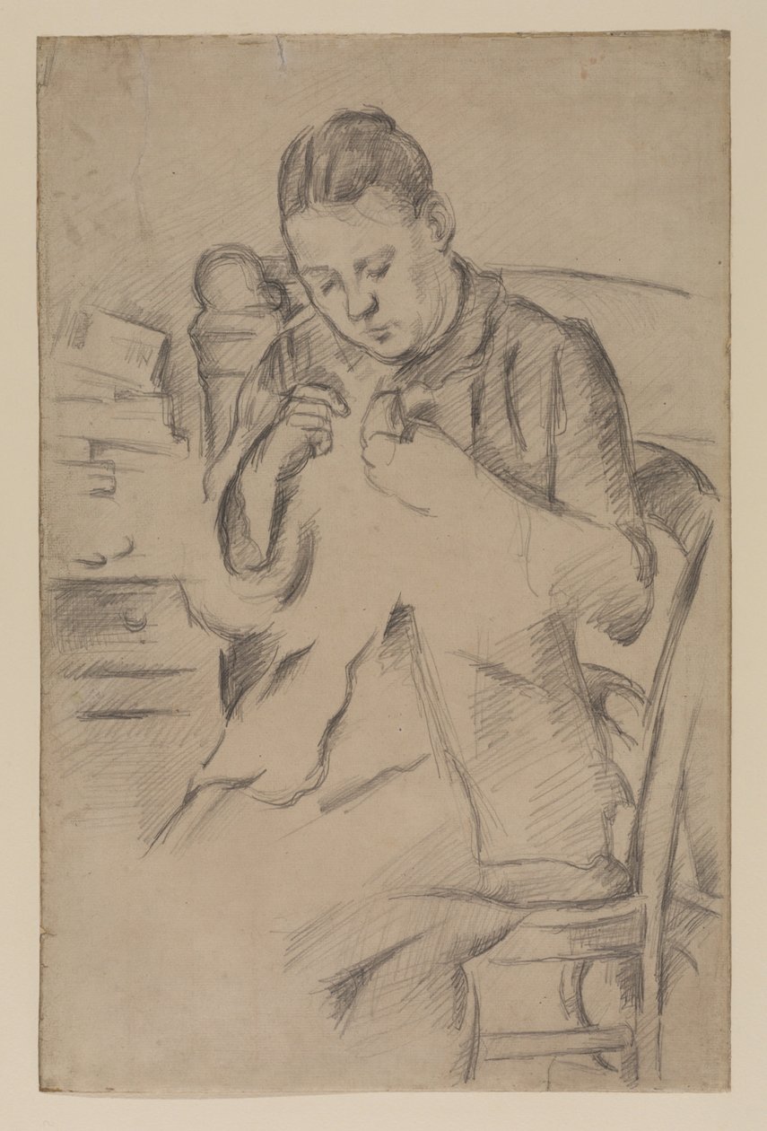 Hortense Fiquet, Madame Cezanne, sewing, c.1880 (pencil on paper) 作： ポール・セザンヌ