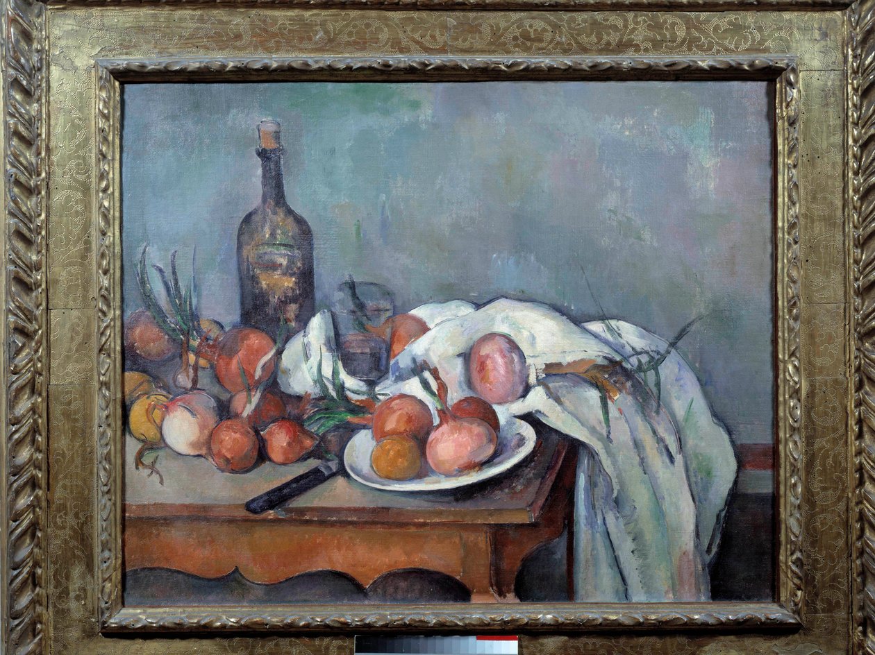 玉ねぎのある静物画 ポール・セザンヌ（1839-1906） 1895年 日。0.66x0.82 m パリ、オルセー美術館 作： ポール・セザンヌ