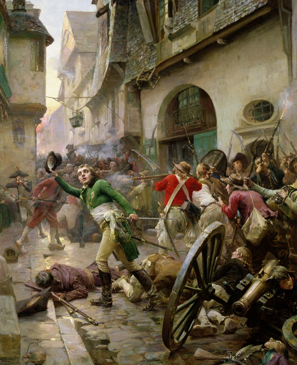 1793年10月17日、ショレの戦いでのアンリデラロシュジャケライン（1772〜94年） 作： ポール・エミール・ブティニー
