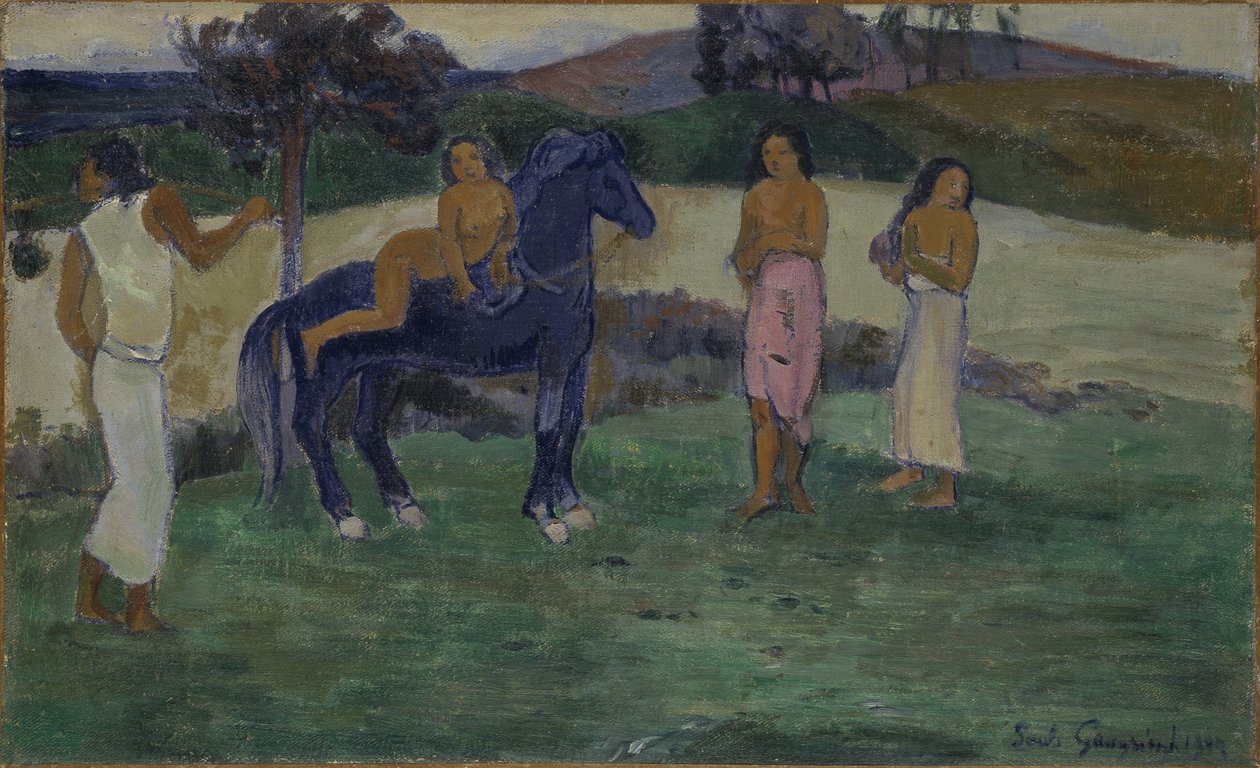人物と馬のいるコンポジション ゴーギャン、ポール・ユージン・アンリ（1848-1903）の「人物と馬のいるコンポジション」。油彩・キャンバス 作： ポール・ゴーギャン