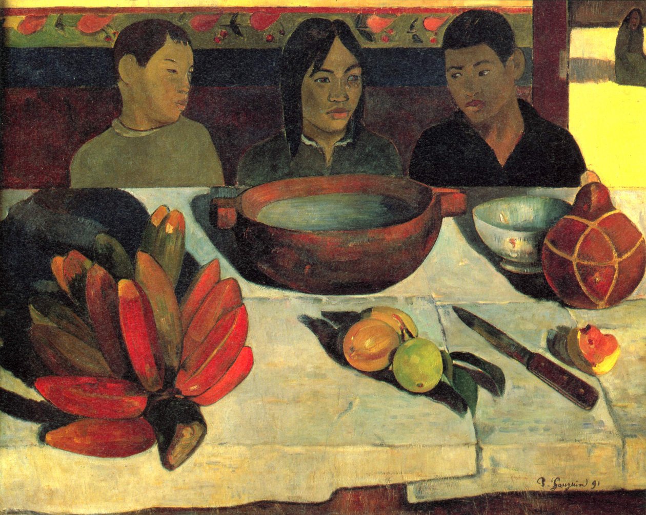 フランス語で  Le repas (Les bananes) 食事（バナナ） 作： ポール・ゴーギャン