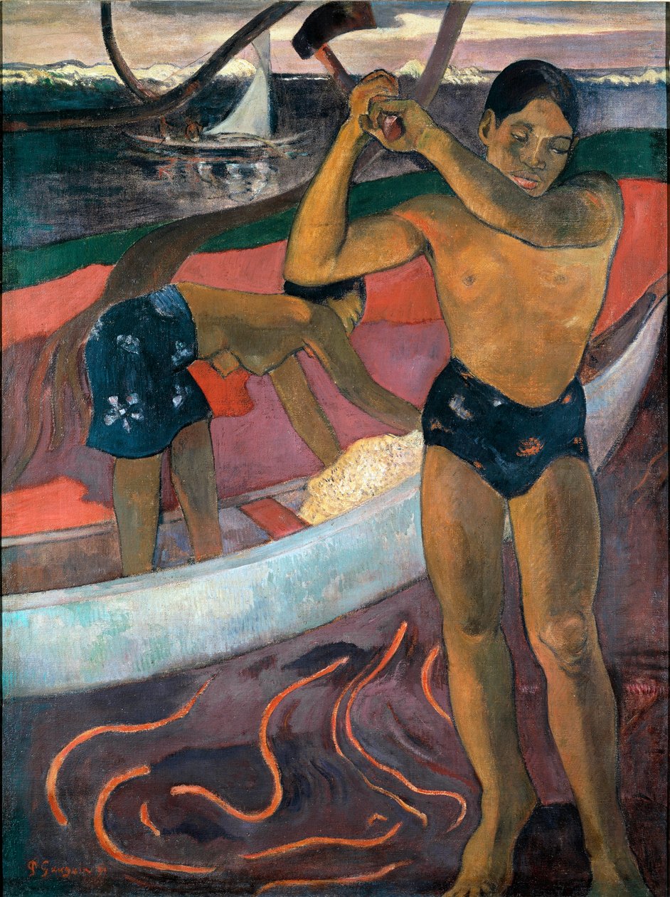 ポール・ゴーギャン（1848-1903）の「軸を持つ男」の絵