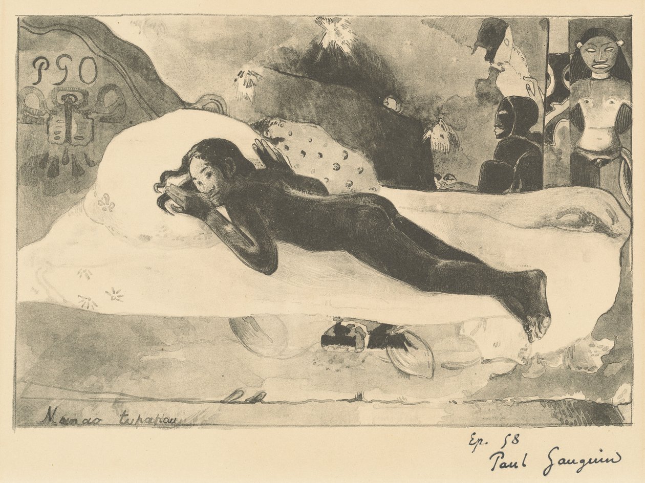 マナオ・トゥパパウ 彼女は精霊に悩まされている、1894年。 作： ポール・ゴーギャン