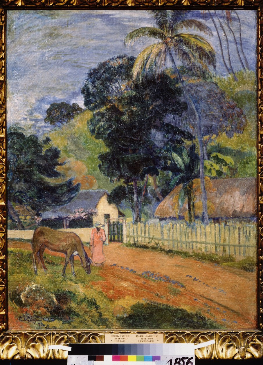 ""Landscape, a horse on the road"" (Landscape. A Horse on a Road) Paul Gauguin (1848-1903) による絵画 1899 Post-Impressionism Dim. 94x73 cm Pushkin Museum Moscow 作： ポール・ゴーギャン