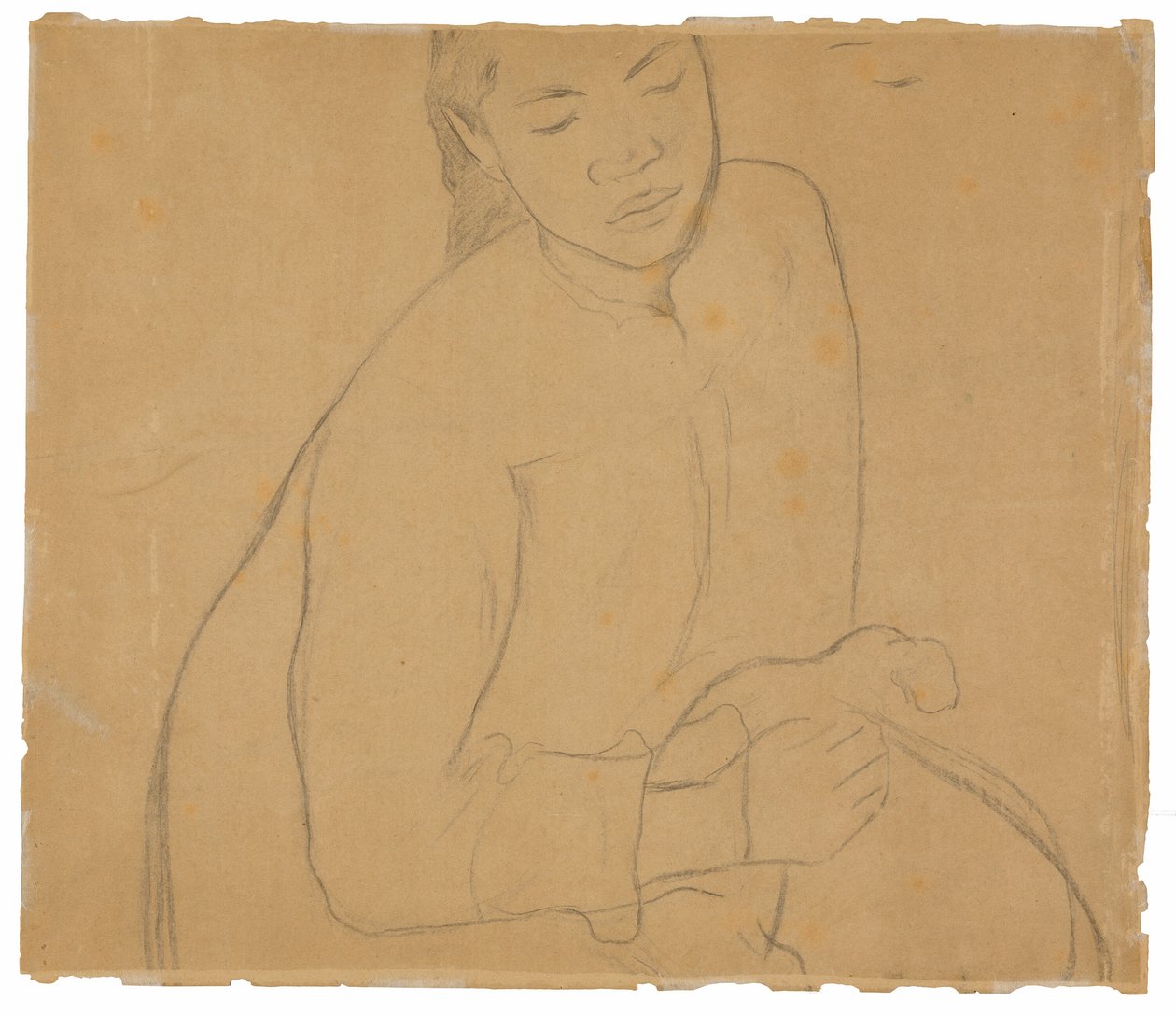 座っているタヒチの女性 (絵画 Te faturuma [空想] に関連) 作： ポール・ゴーギャン