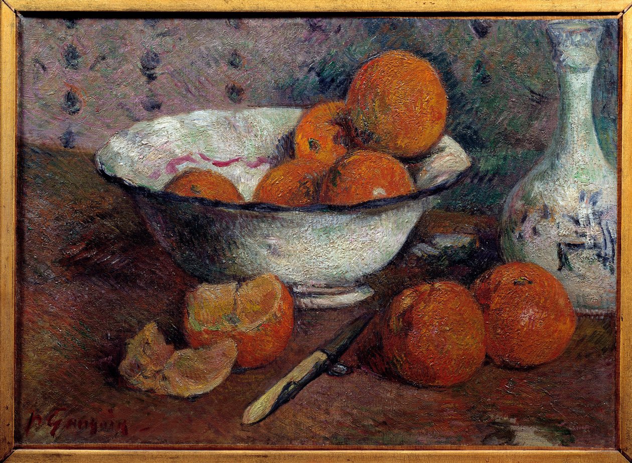オレンジのある静物画。ポール・ゴーギャン（1848 - 1903）の絵画、1880年頃。キャンバスに油彩。薄さ0.33×0.46m。レンヌ、美術館 作： ポール・ゴーギャン