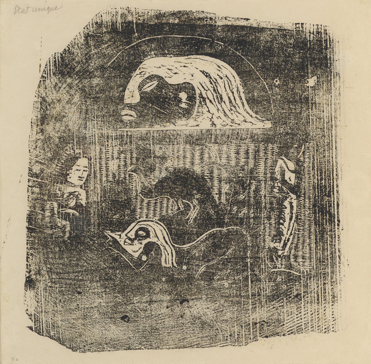 Te Atua The Gods Small Plate [裏面]、1895 年以降。 作： ポール・ゴーギャン