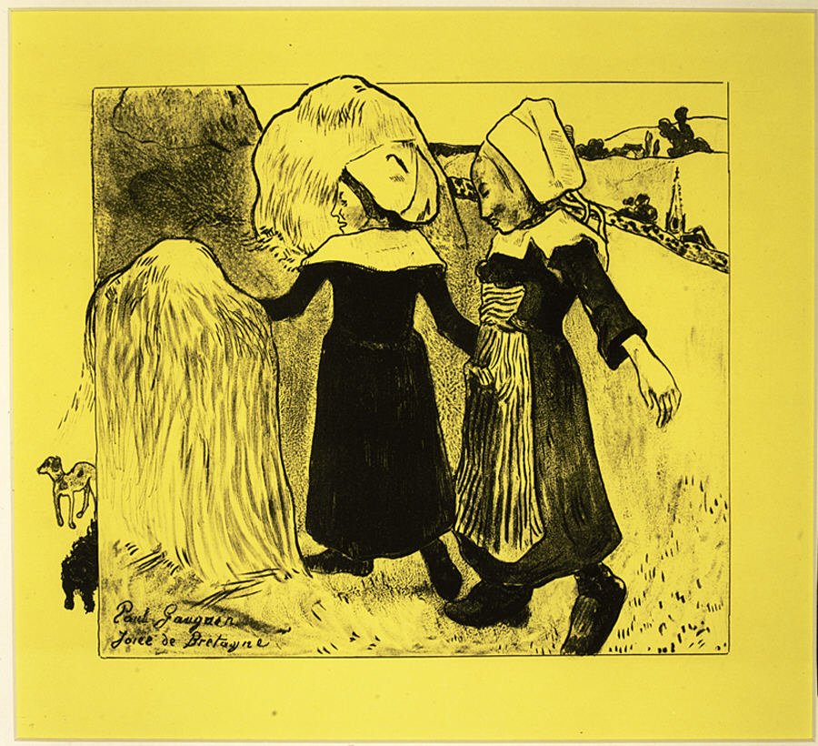 ブルターニュの喜び、ヴォルピーニ組曲より: デッサンの石版画、1889., 1889. 作： ポール・ゴーギャン