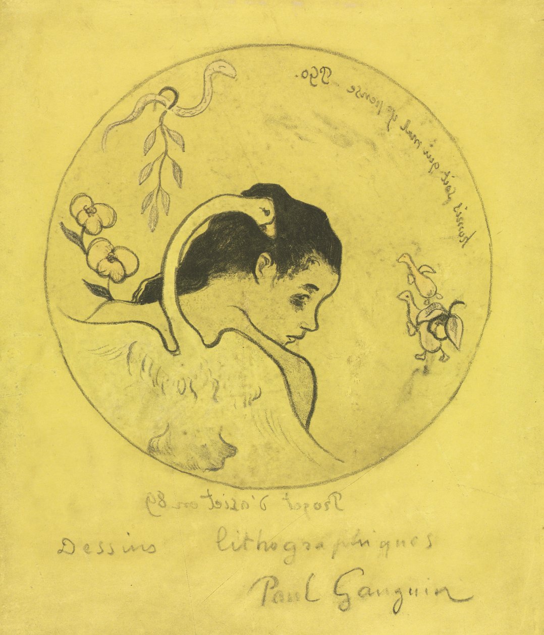 Volpini Suite：Design for a Plate：Leda and the Swan Projet dAssiette：Lédaet le Cygne、1889 作： ポール・ゴーギャン