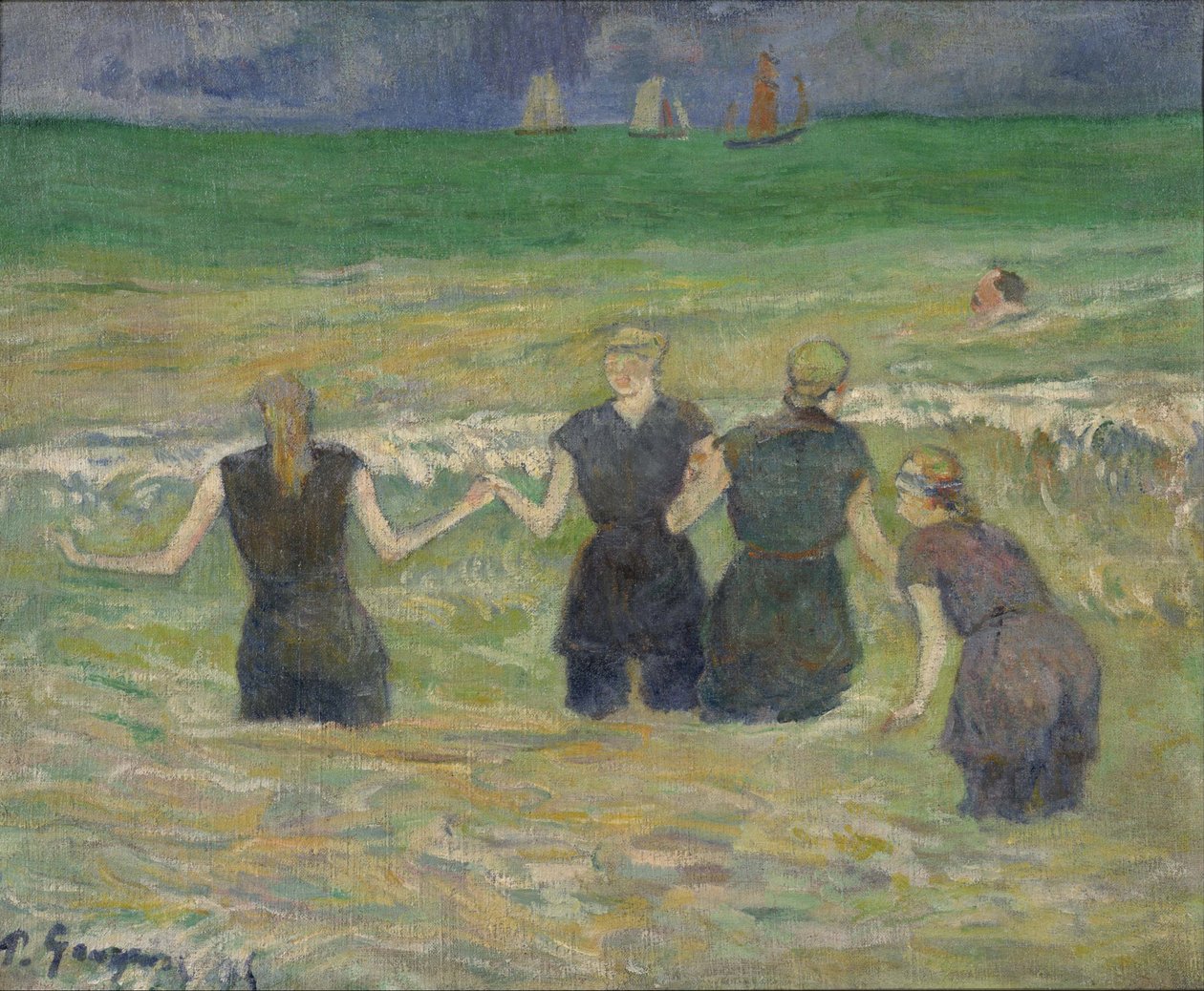 ポール・ゴーギャン（1848-1903）による絵画「入浴する若い女性」1885年国立西洋美術館、東京 作： ポール・ゴーギャン