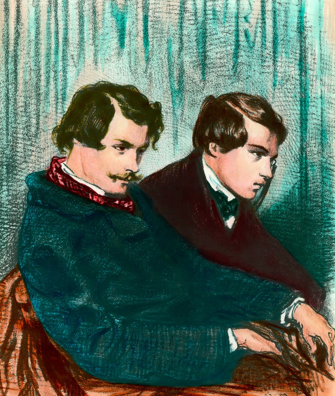 エドモン・ゴンクール（1822-1896）とジュール・ゴンクール（1830-1870）の兄弟作家の肖像。ポール・ガヴァルニ（1804-1866）によるドローイング 作： ポール・ガヴァルニ