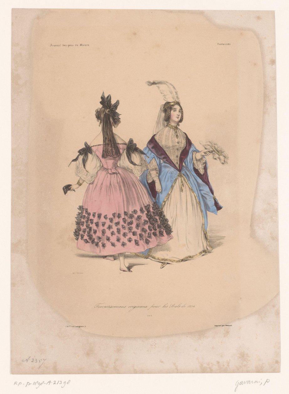 ボール ガウンの 2 人の女性 Travestissemens originaux pour les Bals de 1834 (オブジェクトのタイトル) イマジナティブ・クロージング（連載タイトル） ファンタジー (オブジェクトのシリーズ タイトル) 作： ポール・ガヴァルニ