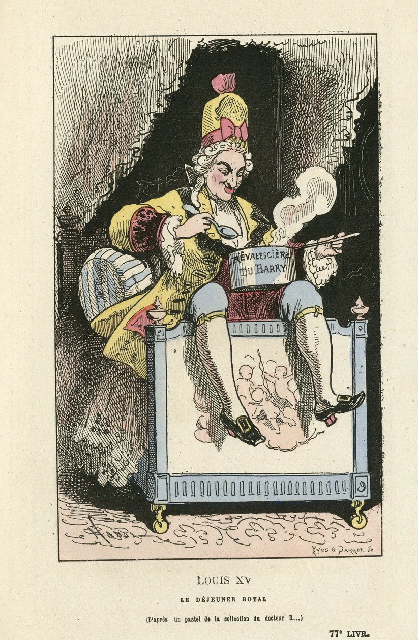 1880年頃の『Histoire de France tintamarresque』に描かれたハドール（1835-1875）のイラスト - アンシャン・レジーム - デュ・バリー・ジャンヌ、ルイ15世 作： ポール・ハドル