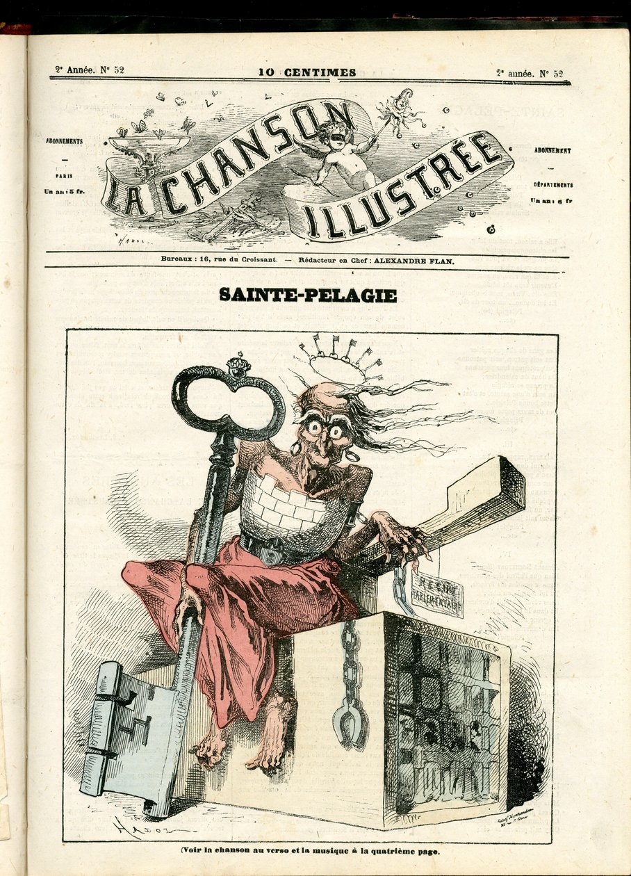 La Chanson illustree（雑誌）第52号、色で風刺する。Sainte Pelagie - 共和国、刑務所、Sainte Pelagie - Hadol (1835-1875)によるイラストレーション 作： ポール・ハドル
