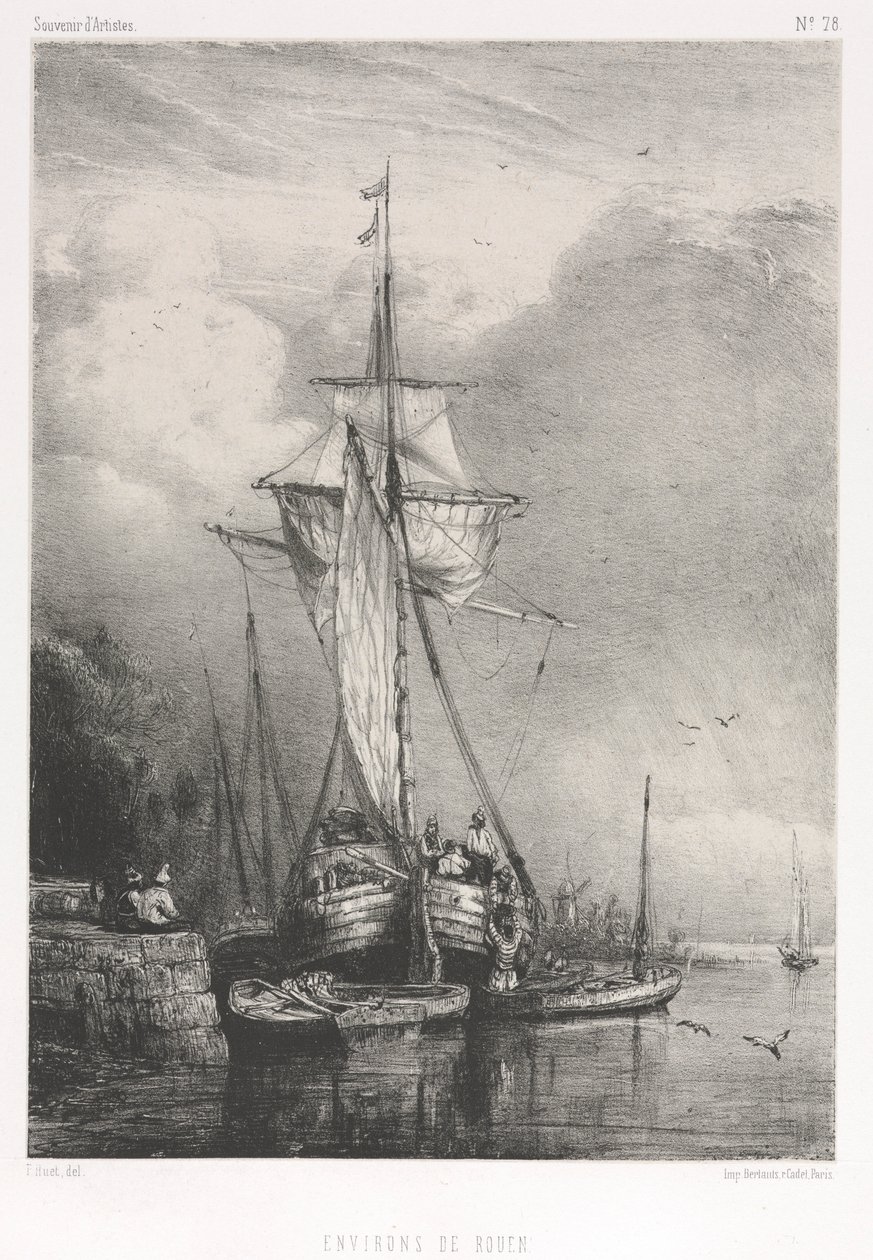 Souvenirs d Artistes No. 78：Six Marines：Surroundings of Rouen、1832 作： ポール・ユエ