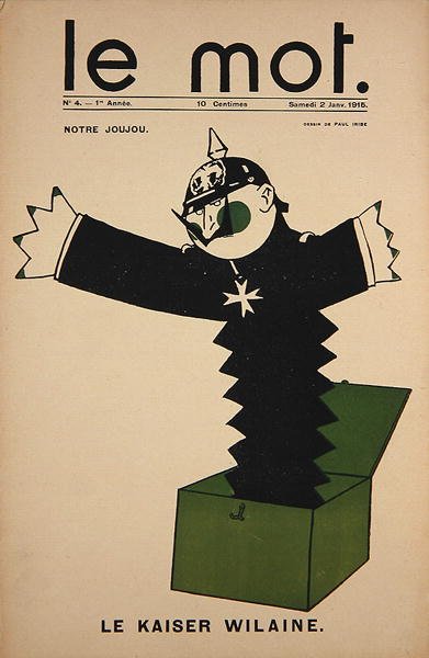 Notre Joujou, Le Kaiser Wilaine, Le Motの表紙、1915年1月2日（カラーリトグラフ）。 作： ポール・イリベ