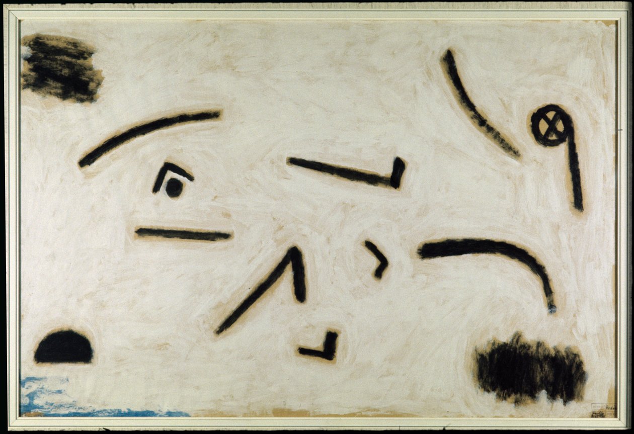 無題（黒い背景にサイン）、C.1940（紙に色と接着剤） 作： ポール・クレー