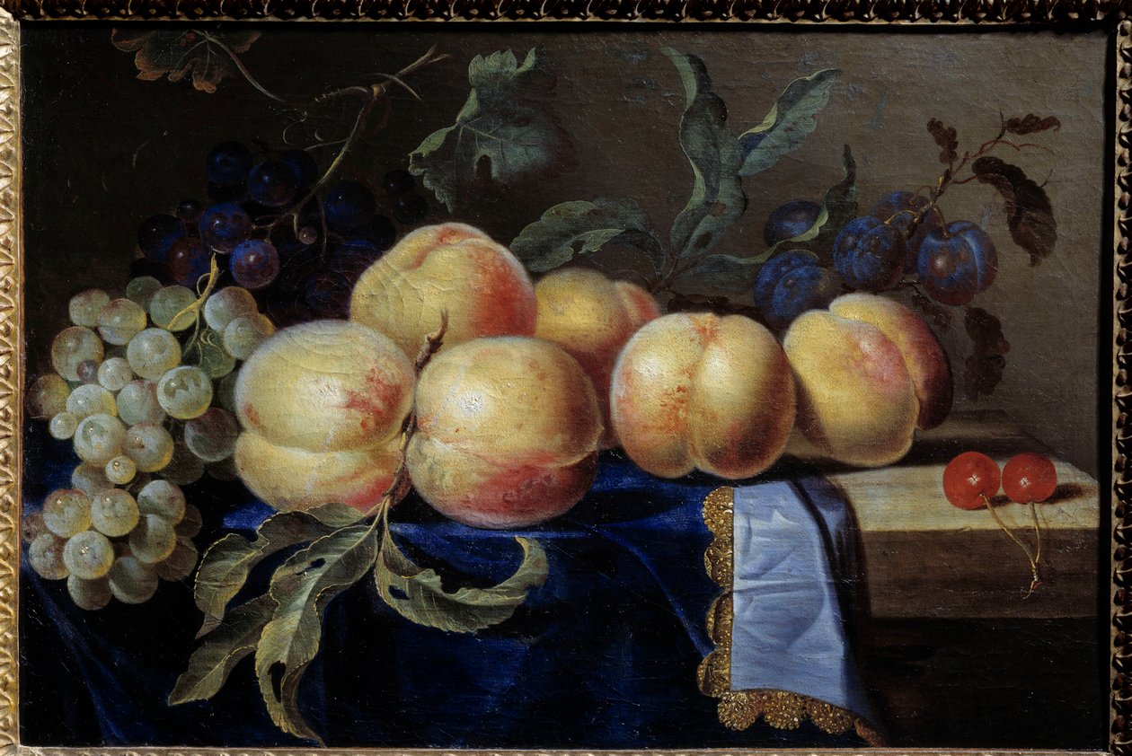 静物画、ペーチ。ポール・リエジョワの絵画（17世紀） 日0,31x0,47 m ルーアン、ミュゼ・デ・ボザール 作： ポール・リエーゲ
