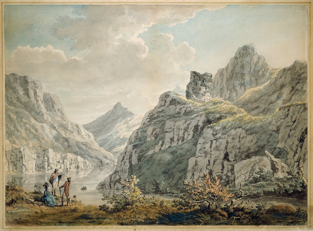 ドルバーダーン城とスランベリス湖、1764年 作： ポール・サンドビー