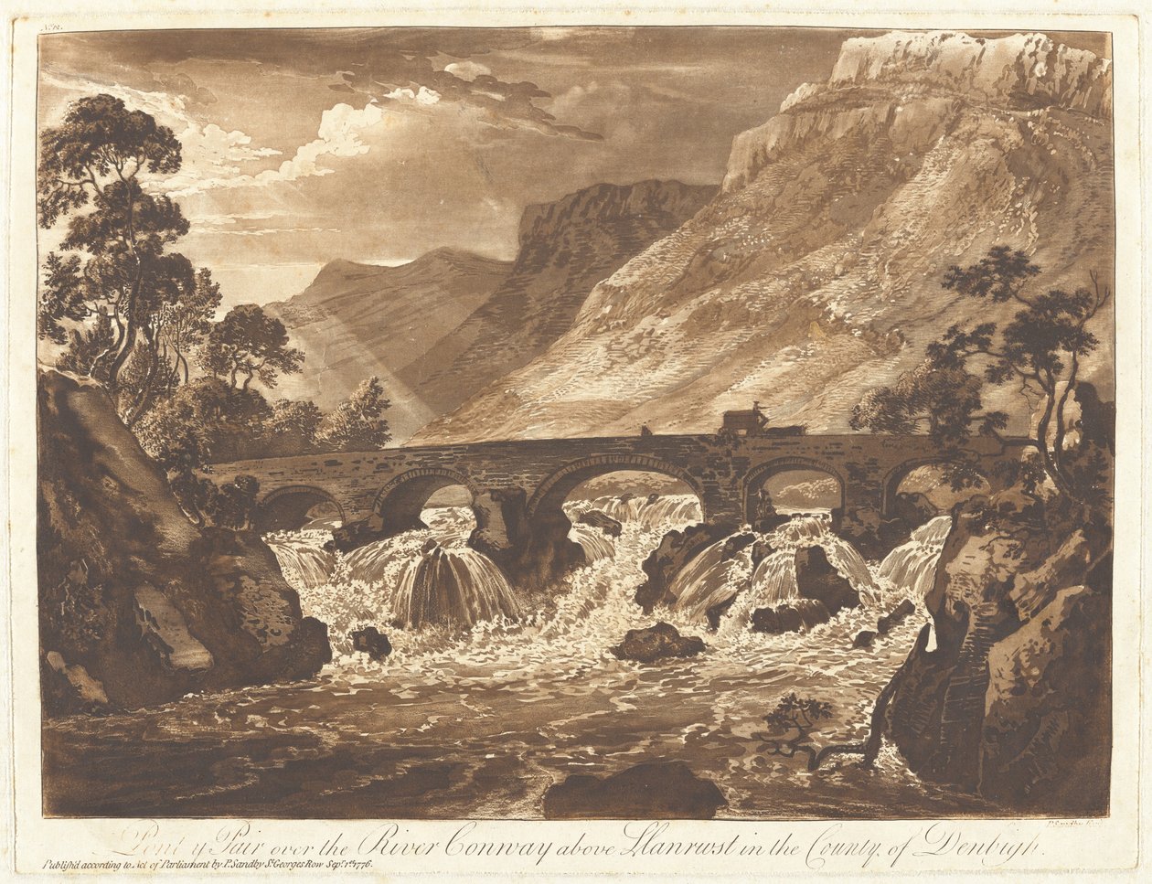 Denbigh 郡の Llanrwst 上の Conway 川に架かる Pont-y-Pair 作： ポール・サンドビー