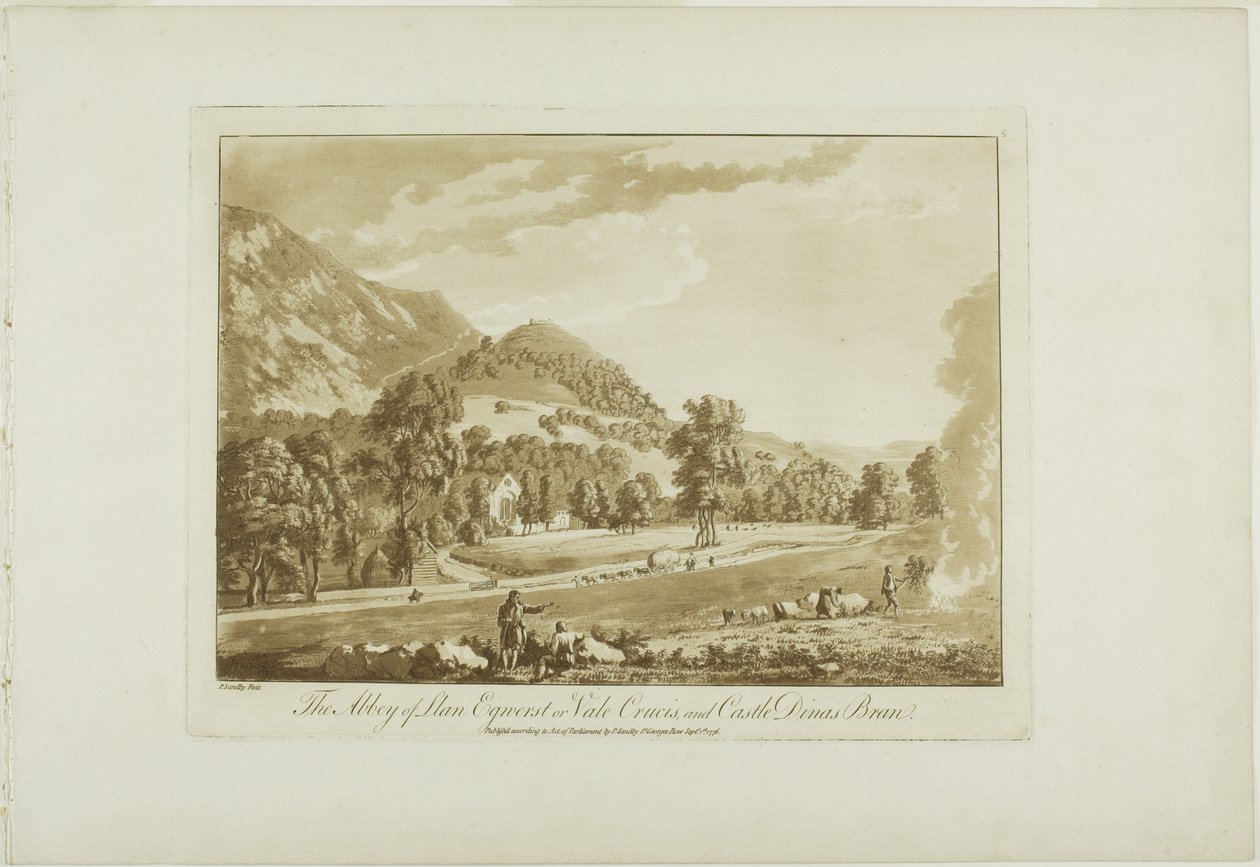 Llan Egnerst または Vale Crucis の修道院、および Dinas Bran の城 作： ポール・サンドビー