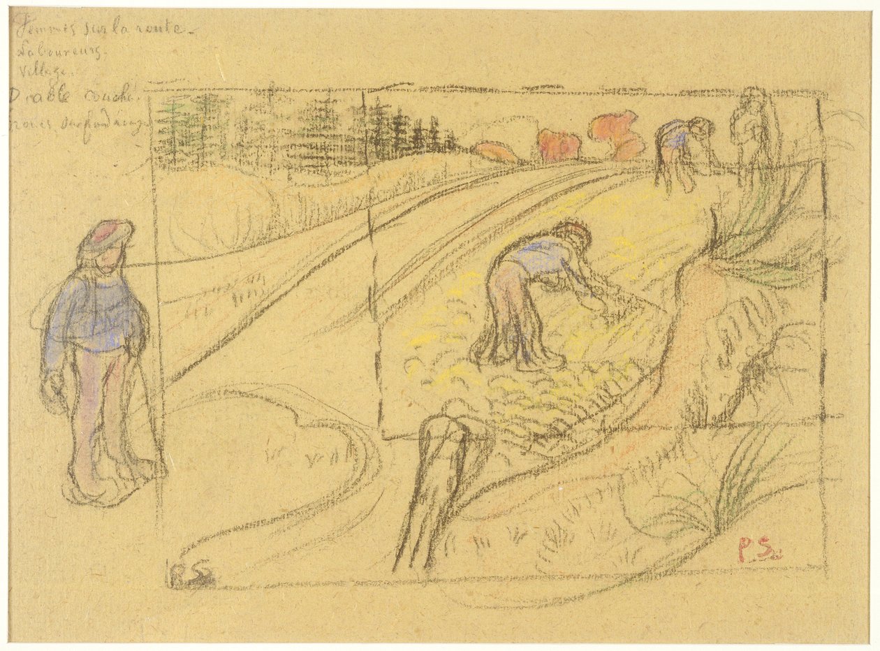 Bauern auf einem Feld (recto); Prozession bretonischer Frauen mit Studie von zwei weiblichen Figuren (verso) 作： ポール・セルジエ