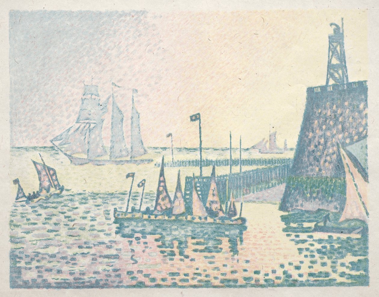 夜、ヴリシンゲンの桟橋、1898年。 作： ポール・シニャック