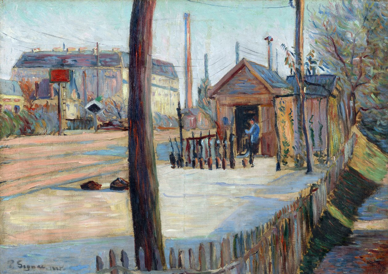 コロンブスの森近くの鉄道交差点 (フランス) - ポール シニャック (1863-1935) の絵画、キャンバスに油彩 (46.4x65cm) 作： ポール・シニャック