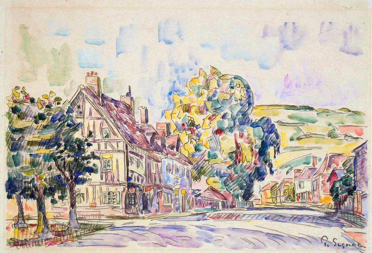 ノルマンディーのフレームハウスがある通り、c1925 作： ポール・シニャック