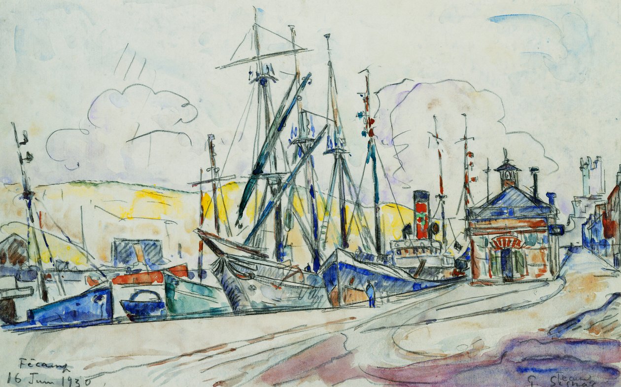 フェカンの港。 Le Port a Fecamp、1930 作： ポール・シニャック