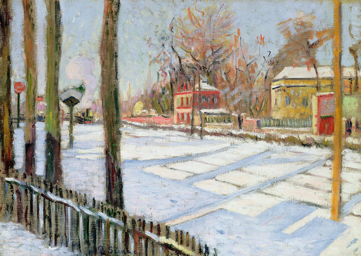 雪、木、1886 作： ポール・シニャック