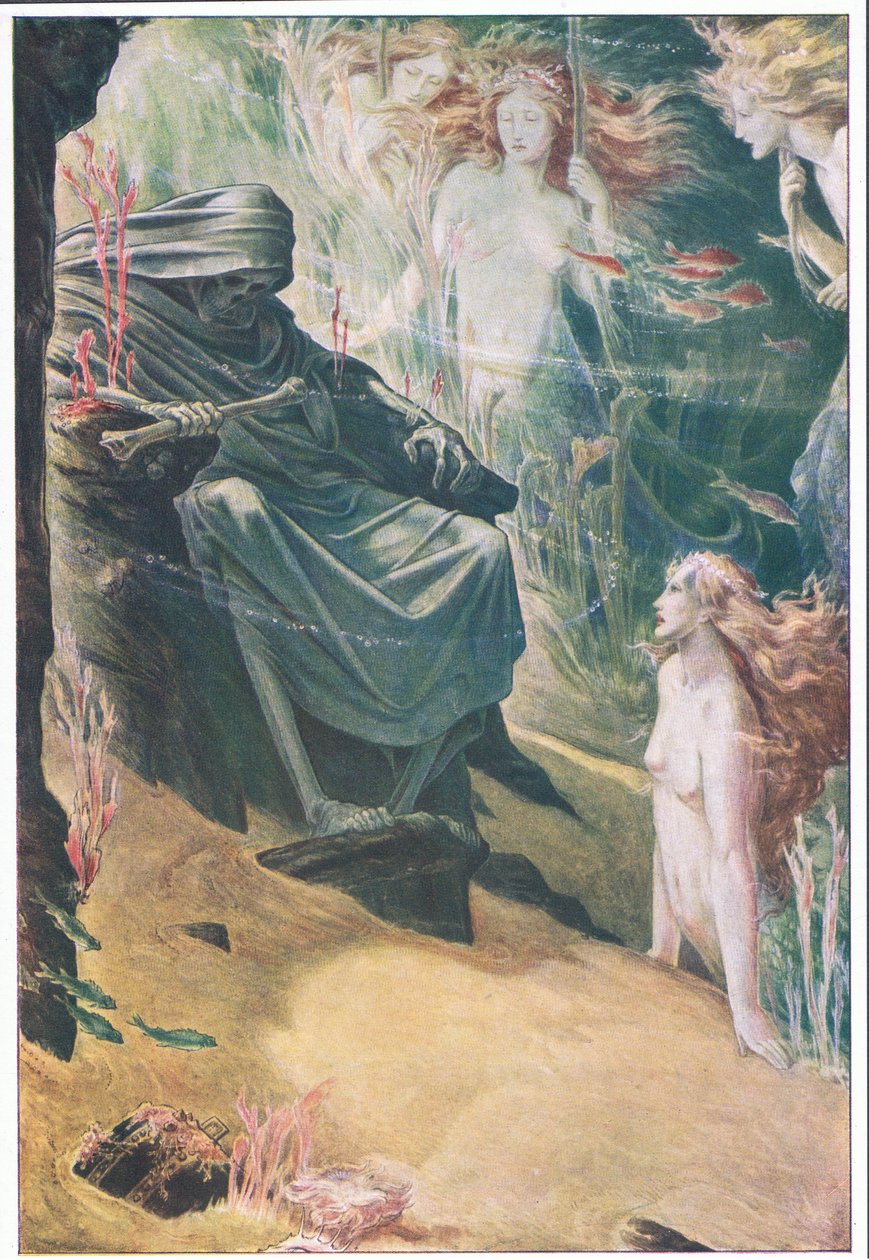 父親の5人の嘘を完全に理解する：彼の骨はサンゴで作られている、The Tempest、1908のイラスト 作： ポール・ヴィンセント・ウッドロフ