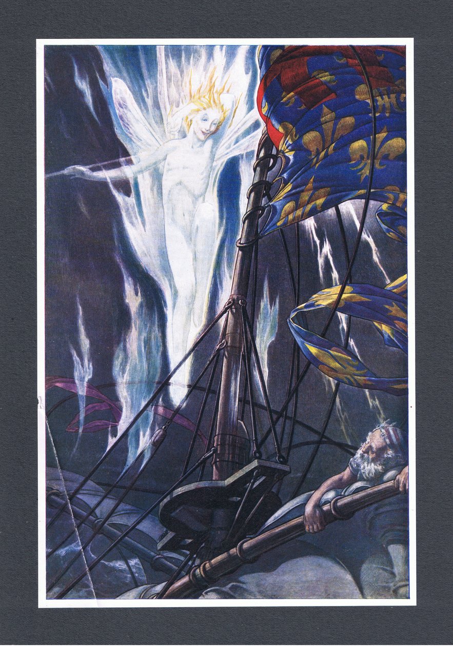 一番上の庭とバウスプリットははっきりと燃えますか？The Tempest、1908のイラスト 作： ポール・ヴィンセント・ウッドロフ