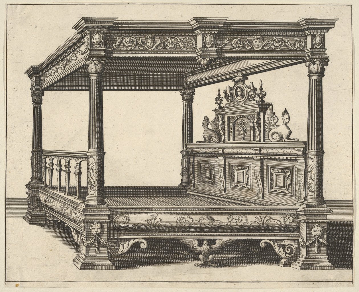 Verscheyden Schrynwerckのキャノピーベッド... [複数の大工...]、1658年。 作： ポール・フレデマン・ド・フリース