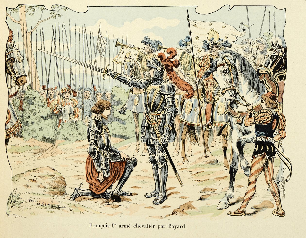 イラストはテオドール・カフ著、ポール・デ・セマン（1855-1915）画の「バイヤール騎士団の歴史」から引用。フランソワ1世、バイヤールに雇われたエル・アルム・シュヴァリエ（1515年 作： ポール・ド・セマン