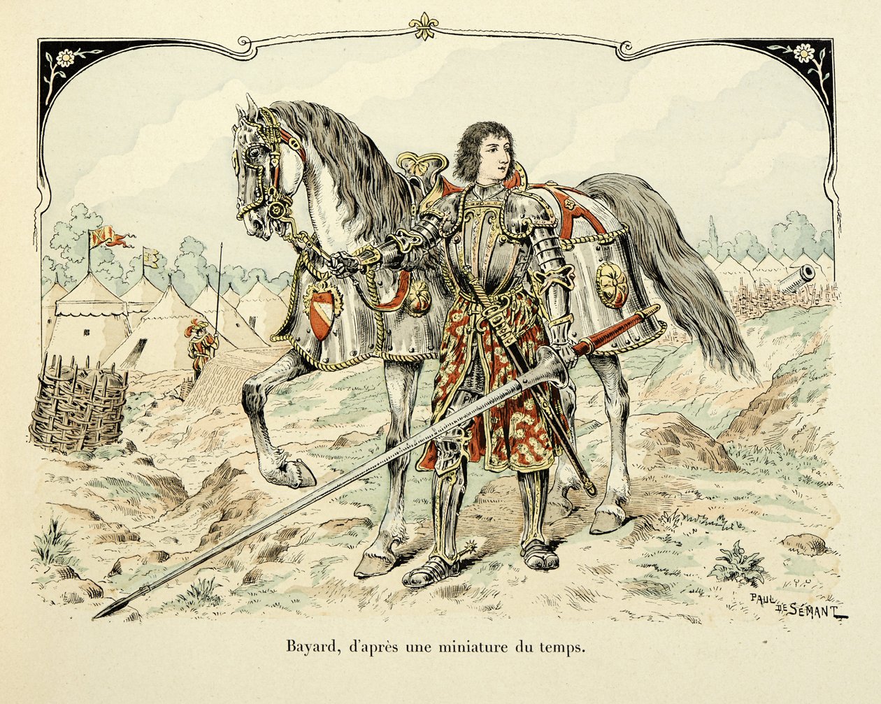 セオドア・カフ著、ポール・デ・セマン（1855-1915）画の「バイヤールの歴史」からの引用です。当時の細密画に基づくバイヤールの肖像 作： ポール・ド・セマン