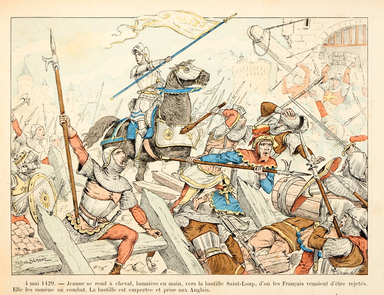 イラストは、テオドール・カフ著、ポール・デ・セマン（1855-1915）絵の『ジョーン・オブ・アーク』から引用しています。5月4日 作： ポール・ド・セマン
