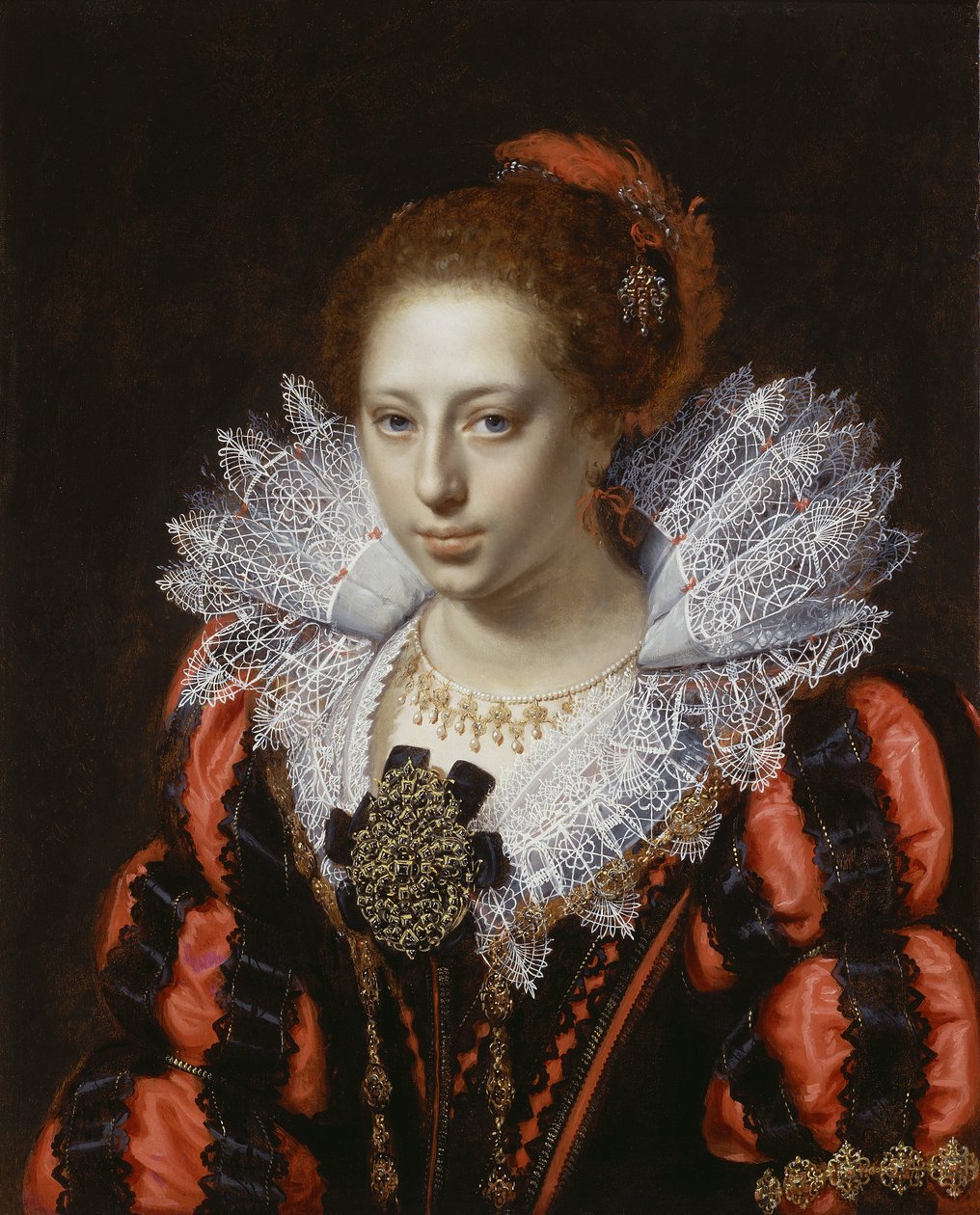 若い女性の肖像、c.1620 作： ポール・モアレルス