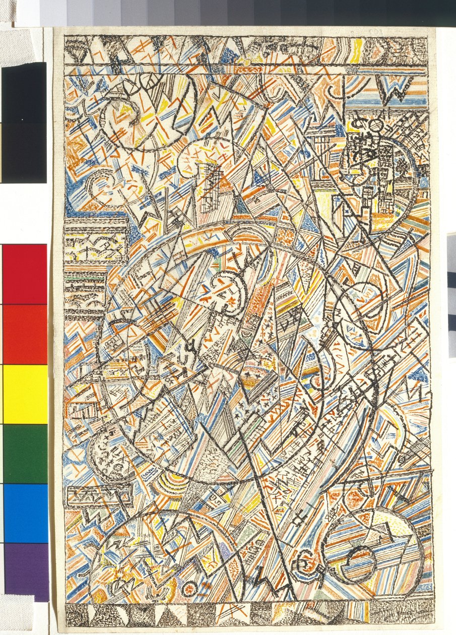 宇宙の公式 - Pavel Nikolaievich Filonov (1883-1941) の作品、紙に水彩 作： パベル・ニコラエヴィチ・フィロノフ